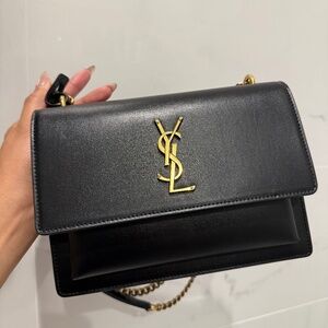New! YSL Sunset Medium Black Calfskin with Aged Gold Hardware